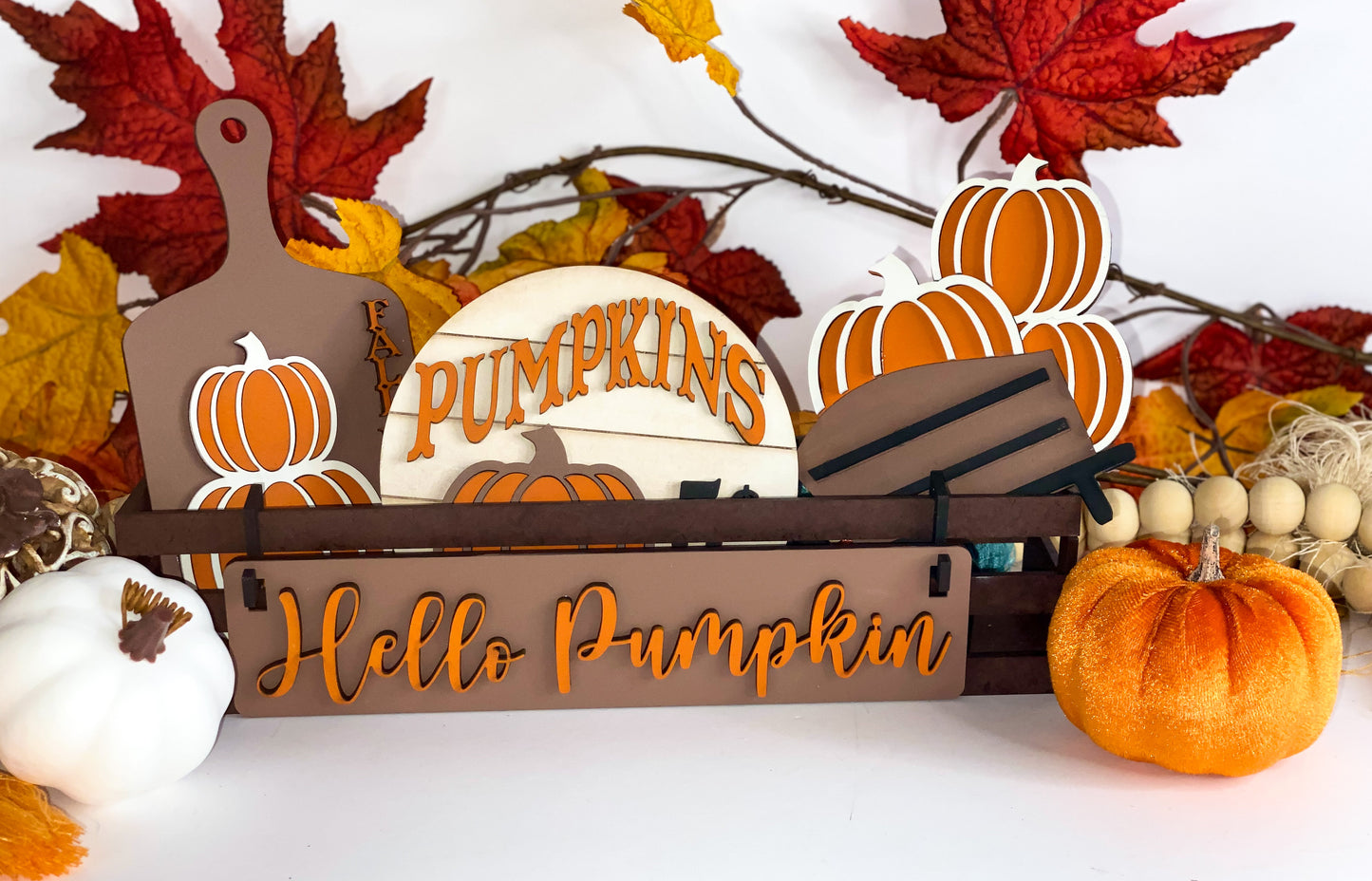 Interchangeable Shelf Sitter Wagon/Crate - Farm Decor - Hello Pumpkin