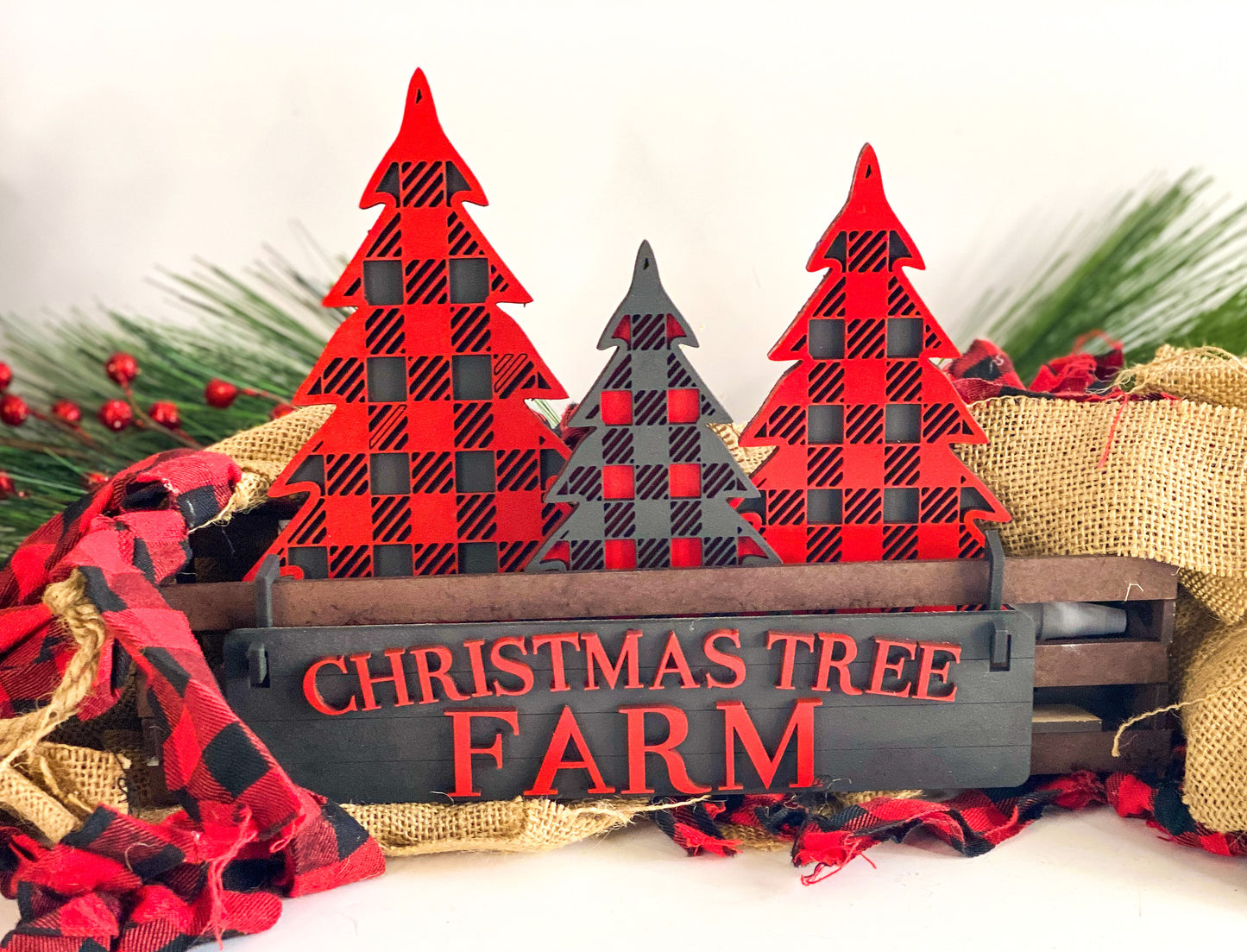 Interchangeable Shelf Sitter Wagon/Crate - Farm Decor - Christmas Tree Farm