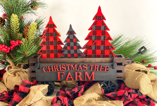 Interchangeable Shelf Sitter Wagon/Crate - Farm Decor - Christmas Tree Farm