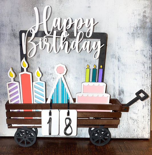 Interchangeable Wagon Shelf Sitter - Happy Birthday