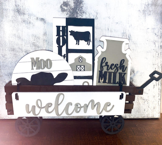 Interchangeable Wagon Shelf Sitter - Welcome Farm House