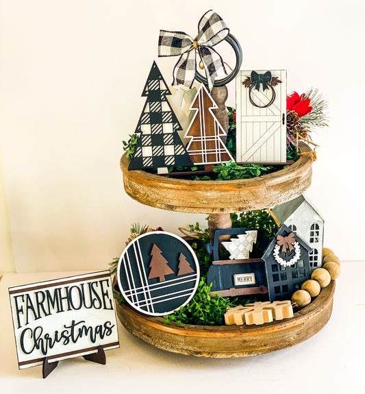 Interchangeable tier tray set - Farmhouse Christmas