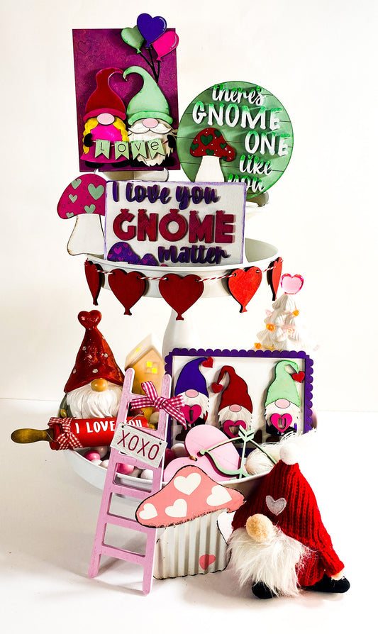 Unfinished Gnome Valentine Tier Tray Set